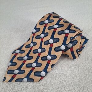 Barry Wells Perfect Putt Beige Patterned Silk Men's Tie Made In USA